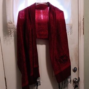 pashmina Deep Red Paisley Fringe Shawl Wrap